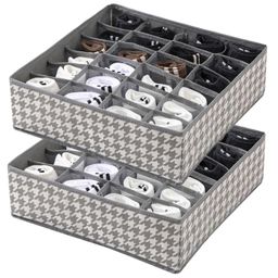 House of Quirk 2 Pack Closet Socks Organizer Drawer Divider 24 Cell Collapsible Closet Cabinet Organizer  - Grey Houndstooth-picture-41