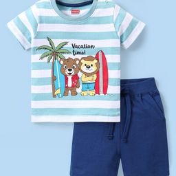 Babyhug Single Jersey Knit Half Sleeves with Striped & Animal Print - Blue-image-38