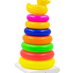 WISHKEY Plastic Duck Rainbow Stacking Rings Tower Toys, Early Educational Toy for Kids, 7 Rings with Base, Stacking and Sorting Toys, Activity Toys for Baby & Toddler, Multicolor,  (Pack of 1)-75