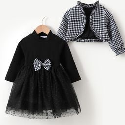 Mark & Mia Full Sleeves Frock with Printed Jacket & Bow Appique - Black-image-59