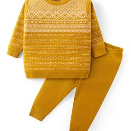 Babyhug Knit Full Sleeves Sweater Set with Aztec Design - Mustard-image-96