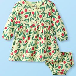 Doodle Poodle Cotton Knit Full SleevesFloral Printed A Line Frock with Bloomer - Lime-image-45