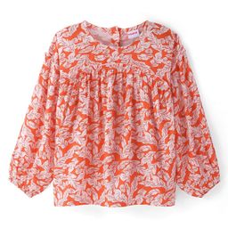 Babyhug Rayon Woven Full SleevesTop with Leafy Print -Orange-image-18