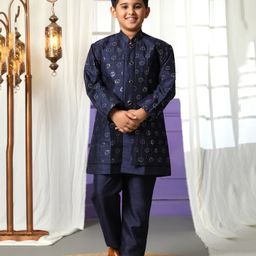 P-MARK Full Sleeves Sequins Embellished Kurta With Solid Pant - Navy Blue-image-20