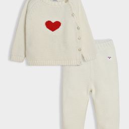 Mi Arcus 100% Cotton Heart Embroidered Sweater With Solid Pajama Set - Cream-image-98