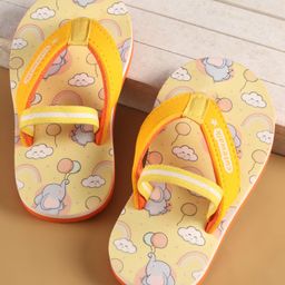 Cute Walk by Babyhug Flip Flops with Back Strap Closure & Elephant Print - Yellow-image-49