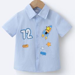 Mark & Mia Cotton Half Sleeves Shirt with Space Theme Print - Light Blue-image-98