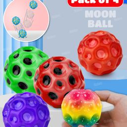 Fiddlerz Bouncing Moon Ball for Kids with Soft Rubber Stress Ball Set Playground Toy Best Gift for Boys and Girl - Pack of 4 (Random Color)-picture-29