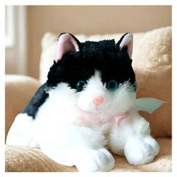 Tickles Cute Cat Animal Soft Stuffed Plush Toy for Kids Boys & Girls Birthday Gift (Size: Length 30 cm Color: White & Black)-12