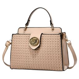 SYGA Women Elegant Contrast Color Handbag Stylish Top Handle Shoulder Bag (Khaki)-picture-5