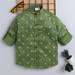 BAATCHEET Cotton Woven Full Sleeves Striped & Zebra Printed Shirt - Green-image-19