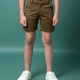 CRIMSOUNE CLUB Cotton Woven Solid Pocket Detailed Cargo Shorts - Brown-picture-31