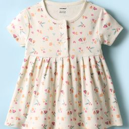 CUCUMBER Interlock Knit Half Sleeves Frock With Floral Print - Cream-picture-45