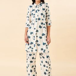 RANGMANCH BY PANTALOONS Floral Printed Shirt Collar A-Line Kurta-14