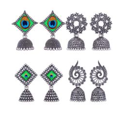 Sangria Set of 4 Oxidised Silver Jhumkas Earrings-51