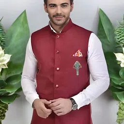 Seetoo Mandarin Collar Woven Nehru Jacket With Broch-21