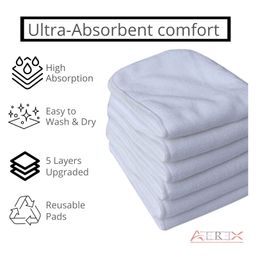 AEREX Reusable White Inserts Pads for Diapers Bamboo Charcoal Inserts Liners Natures Cloth Diaper Liner Wet Free Booster Inserts Nappy Inserts for Baby Cloth Diapers (Pack of 7) image 4