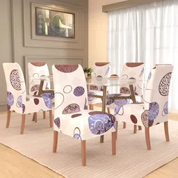 Kuber Industries 6-Pcs Cream-Coloured & Brown Printed Stretchable Table Chair Cover-63