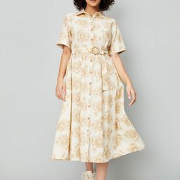 max Floral Print Shirt Midi Dress-image-63