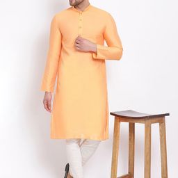 Sanwara Men Orange & White Solid Kurta with Churidar-picture-13
