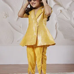 VASTRAMAY Girls Ethnic Motifs Woven Design A Line Kurta with Dhoti Pants-picture-49