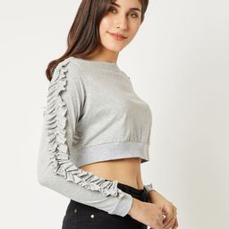Miss Chase Grey Solid Pure Cotton Top-image-38