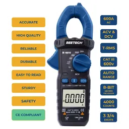 Beetech True-RMS Digital Clamp Multimeter 4000 Display Count 600 V AC/DC 26 mm Jaw Opening, B-6010 image 2