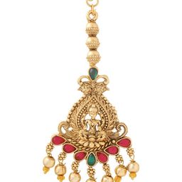 Yellow Chimes Gold-Plated Stone Studded & Beaded Maang Tikka Head Jewellery image 3