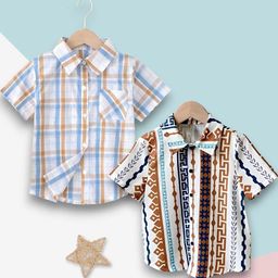 Boys Shirt Checkered, Printed Casual Short Sleeve Shirts Pack of 2-image-84