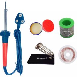 Fadman Soldering Iron Kit Pack Of 5, Solder Wire, Soldering Flux, Stand, Wick, 60 W Simple (Flat Tip)-27