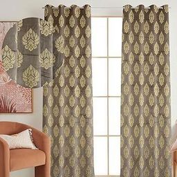 Banchmark Home Furnishings Grey & Beige Set of 2 Ethnic Motifs Black Out Long Door Curtain-image-74