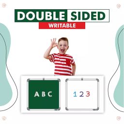 SHELFKING Non-Magnetic 30.48 x 30.48 cm (1x1 Feet) Double Sided Whiteboard and Chalkboard Both Side Writing Boards, One Side Whiteboard Marker and Reverse Side Chalkboard Surface image 2