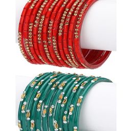 1ST TIME Pack Of 2 Red And Green Alloy Bangles-55