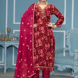 MANVAA Floral Printed Beads & Stones Organza Unstitched Dress Material-image-75