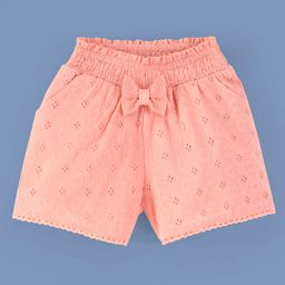 Babyoye Eco Conscious Cotton Knee Length Schiffly Shorts with Bow Applique - Peach-image-73