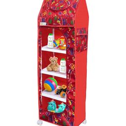 OYO BABY 0 Oyo Baby Multipurpose Baby Foldable Wardrobe 5 Shelves With Wheels for Kids Red-14