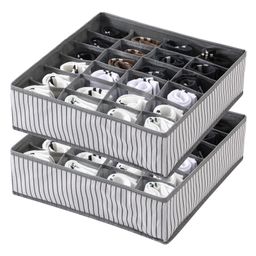 House of Quirk 2 Pack Closet Socks Organizer Drawer Divider 24 Cell Collapsible Closet Cabinet Organizer  - Grey Stripe-image-100