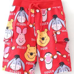 Babyhug Disney 100% Cotton Knit  Shorts with Winnie the Pooh  Print- Red-image-63