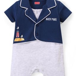 Babyhug 100% Cotton Half Sleeves  Romper with Light House Print- Navy Blue-image-4