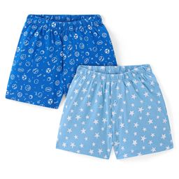 Honeyhap Premium 100% Cotton Single Jersey Knit Boxers with Star Print Pack of 2 - Sky Diver Navy & Baltic Sea Blue-19