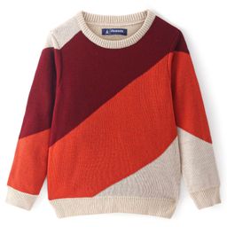 Pine Kids Knitted Full Sleeves Colour Block Designed Pullover Sweater - Red Maroon & Beige-picture-17