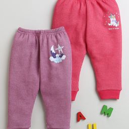 BUMZEE Pack Of 2 Unicorn & Moon Printed Pleated Thermal Joggers Sets - Dark Pink & Mauve-image-35