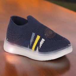 Lil Lollipop Mesh Detailed Striped Slip On LED Shoes - Navy Blue-image-11