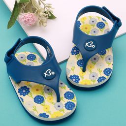 Babyoye Velcro Closure Flip Flops With Floral Print - Blue & Yellow-image-83