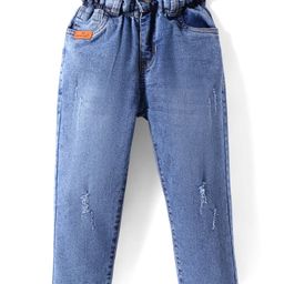 Olio Kids Denim Knit Full Length Paper Bag Jeans - Blue-image-66