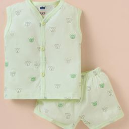 Simply Sinker Knit Sleeveless Shorts Night Suit With Animal Print - Light Green-image-98