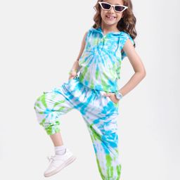 OLLINGTON ST. Cotton Tie & Dye Co-ords Set Of Sleeveless Hoodie Top & Joggers- Multicolor-image-42