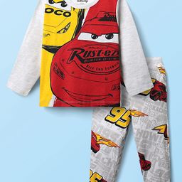 HoneyHap Disney Single Jersey Knit Full Sleeves Night Suit with Cars Graphics - Light Grey-image-53
