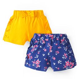 Doodle Poodle 100% Cotton Knee Length Shorts with Floral Print Pack of 2 - Yellow & Navy Blue-image-52