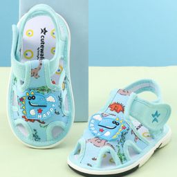 Cute Walk by Babyhug Sandals with Velcro Closure & Dino Applique - Light Blue-image-2